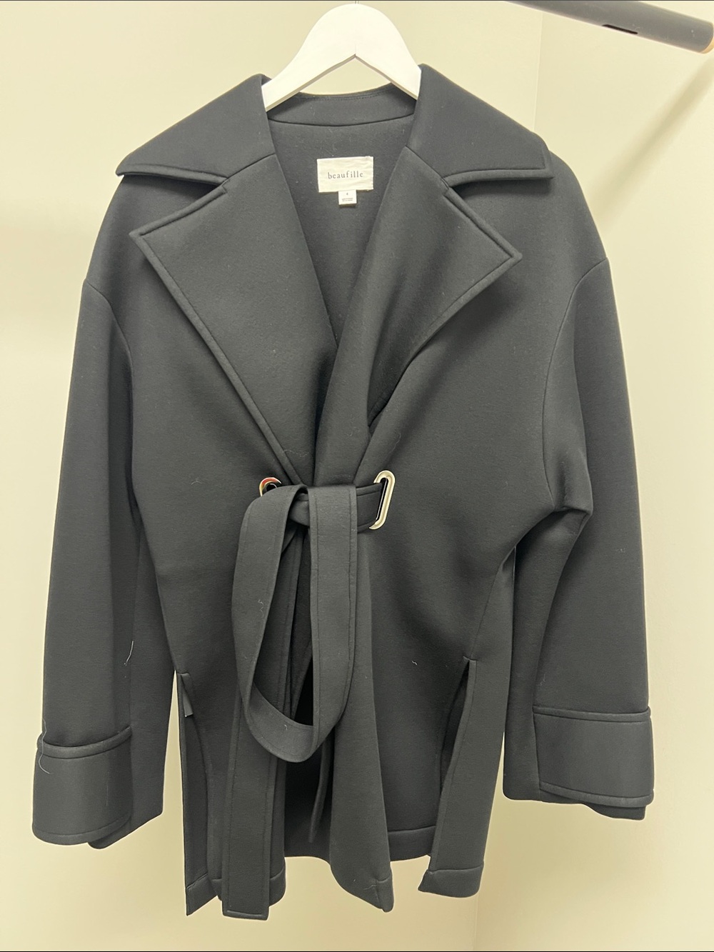 beaufille Black Belted Neoprene Trench Jacket